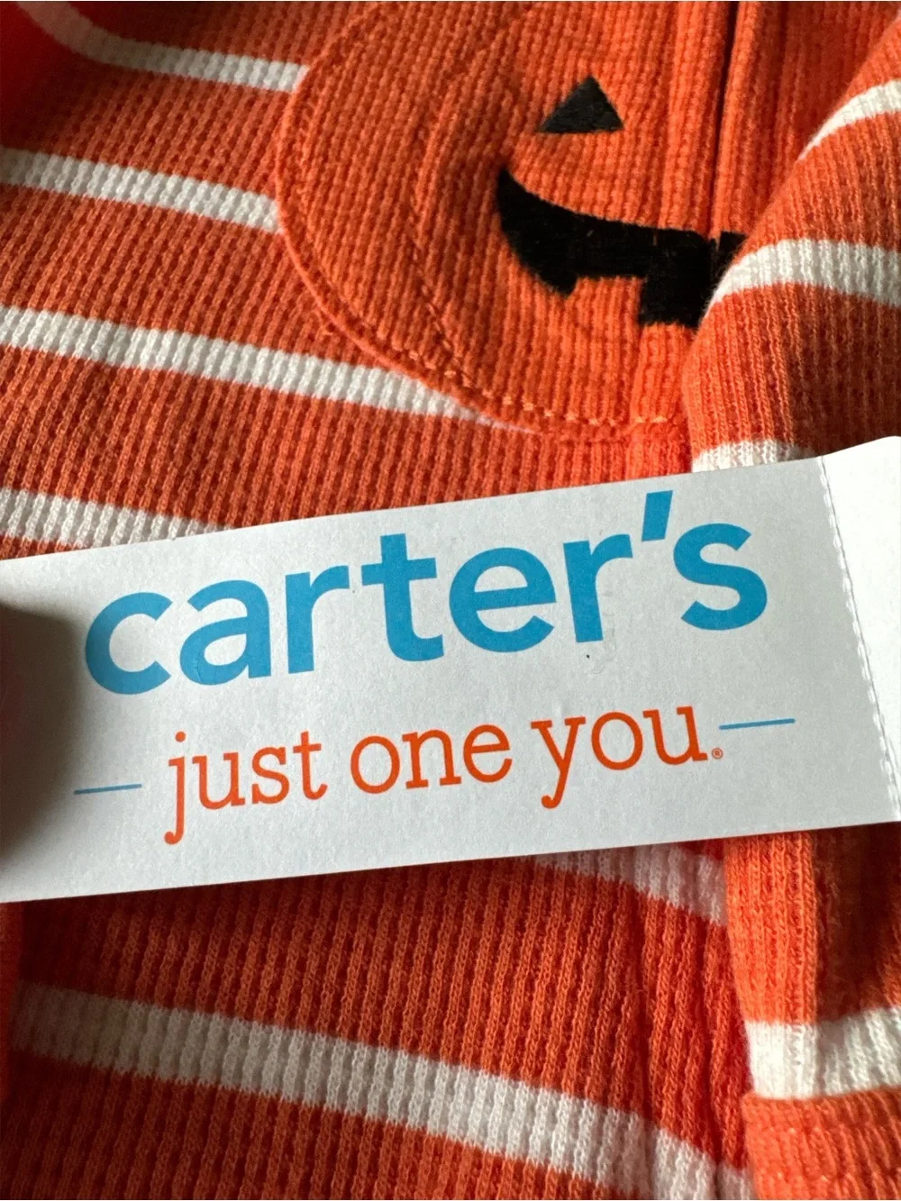 Carter's Just One You Baby Pumpkin Halloween Stripe Footed Onesie Zip 3M NWT